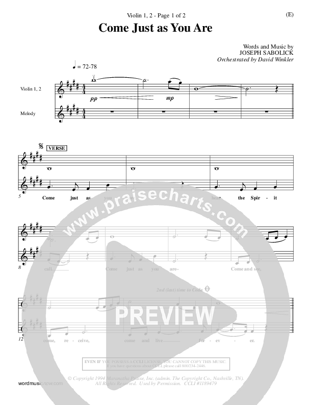 Come Just As You Are Violin 1/2 (Joseph Sabolink)