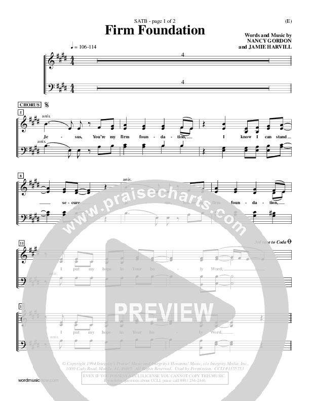 Firm Foundation Choir Sheet (SATB) (Jamie Harvill)