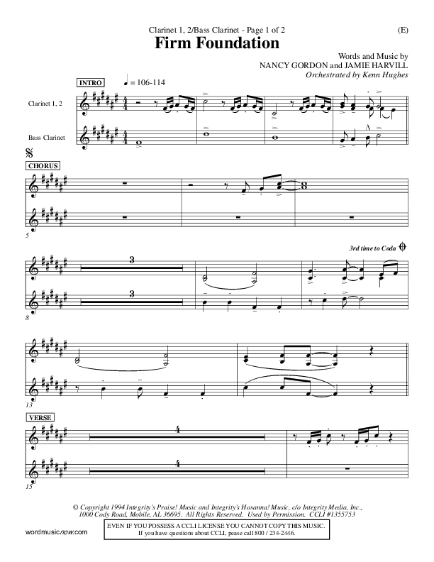 Firm Foundation Clarinet 1/2, Bass Clarinet (Jamie Harvill)