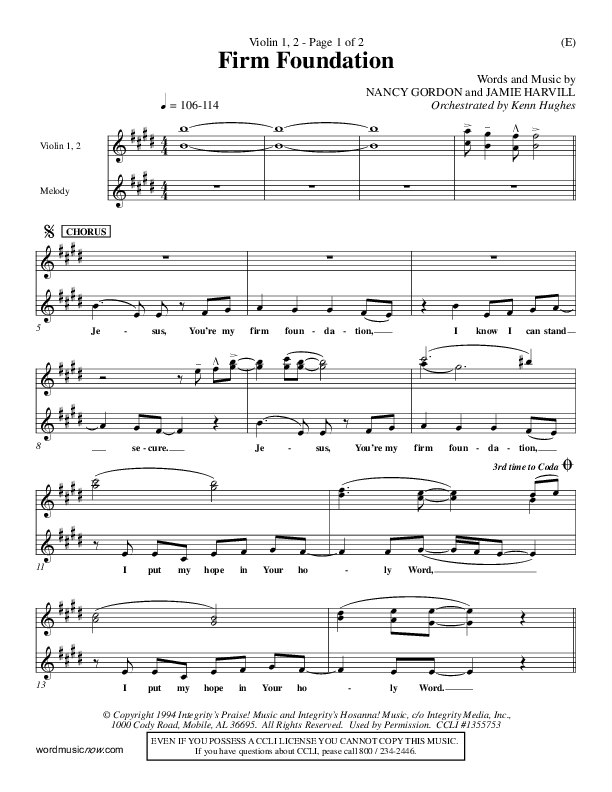 Firm Foundation Violin 1/2 (Jamie Harvill)