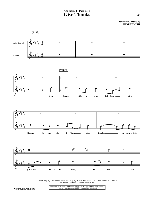 Give Thanks Alto Sax 1/2 (Henry Smith)