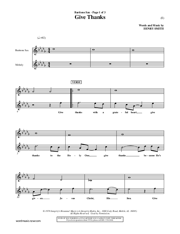 Give Thanks Bari Sax (Henry Smith)