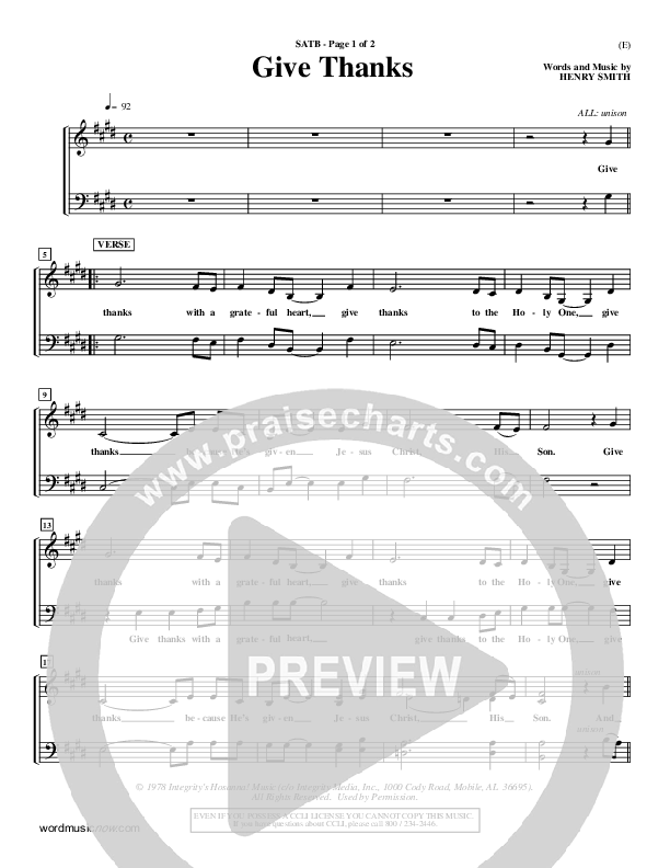 Give Thanks Choir Vocals (SATB) (Henry Smith)
