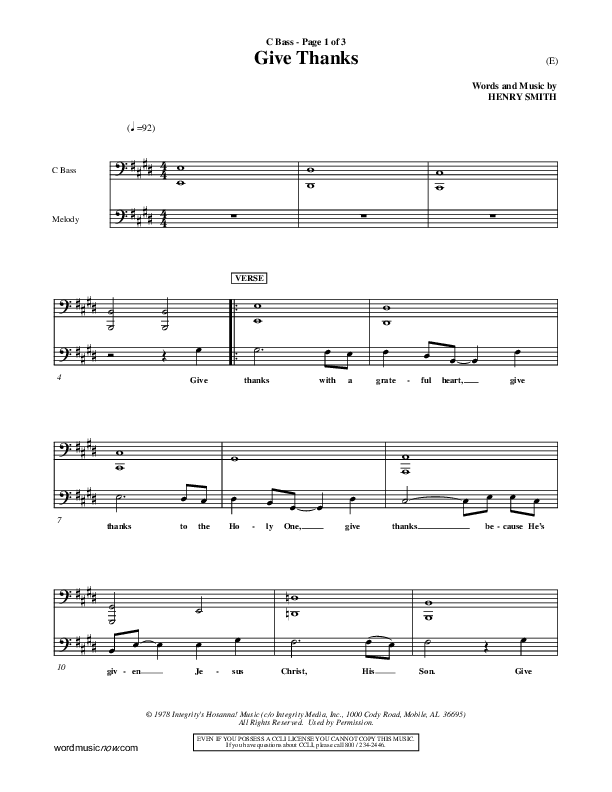 Give Thanks Contrabass (Henry Smith)