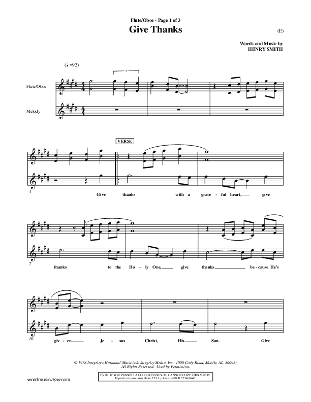 Give Thanks Flute/Oboe (Henry Smith)