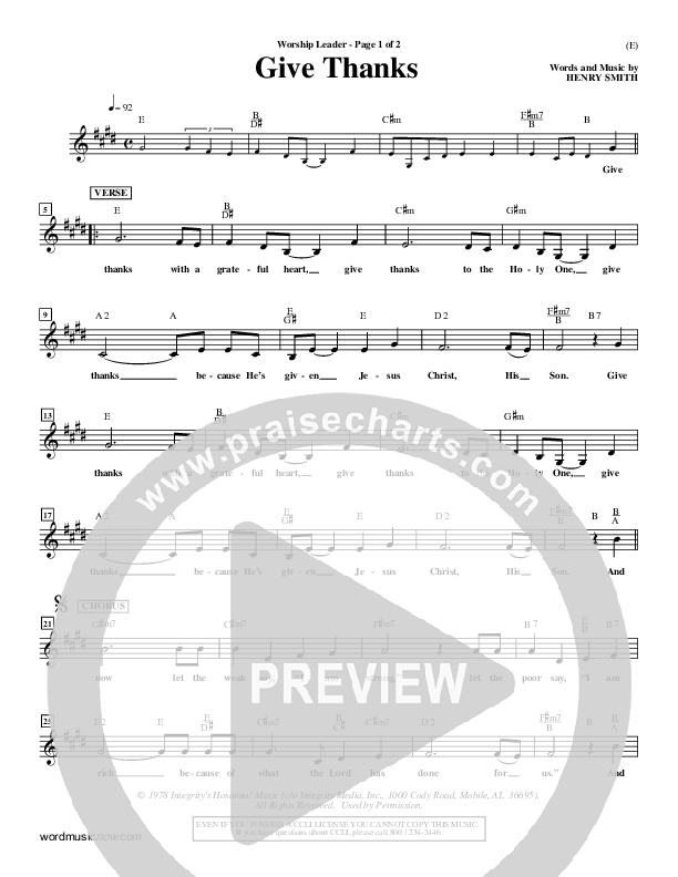 Give Thanks Lead Sheet (Henry Smith)