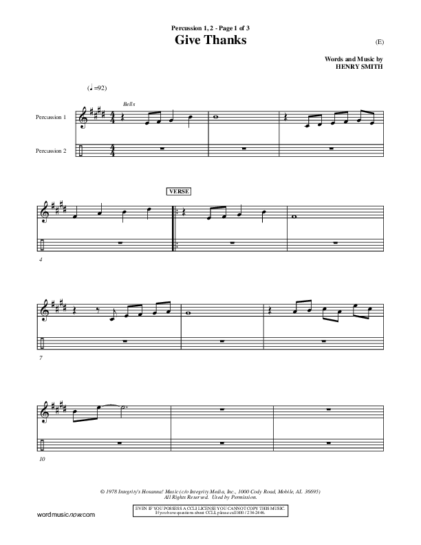 Give Thanks Percussion 1/2 (Henry Smith)