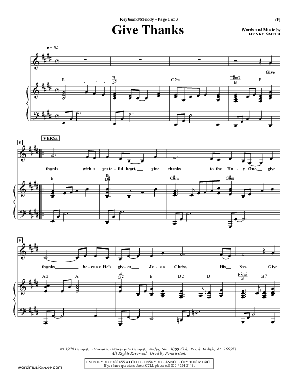 Give Thanks Piano Sheet (Henry Smith)