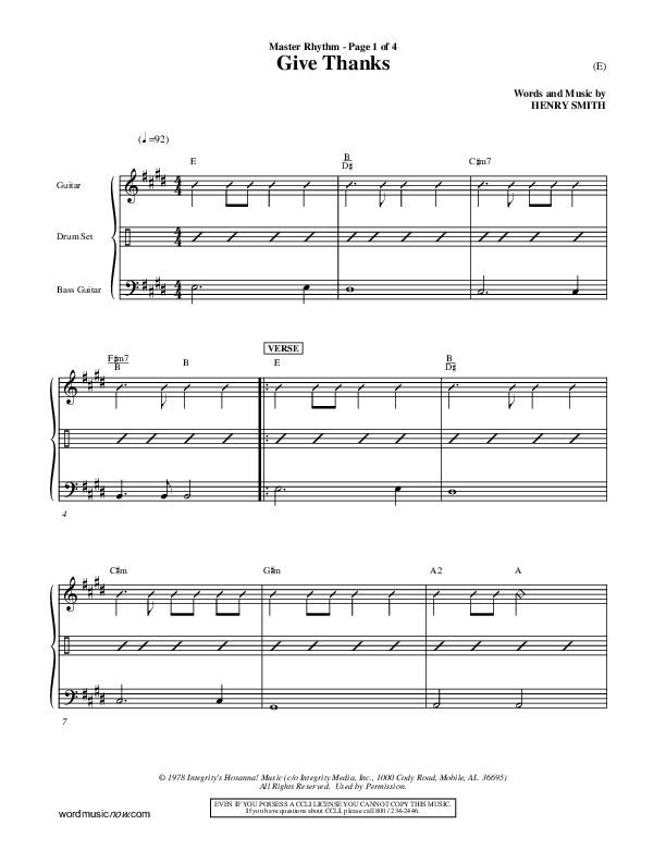 Give Thanks Rhythm Chart (Henry Smith)