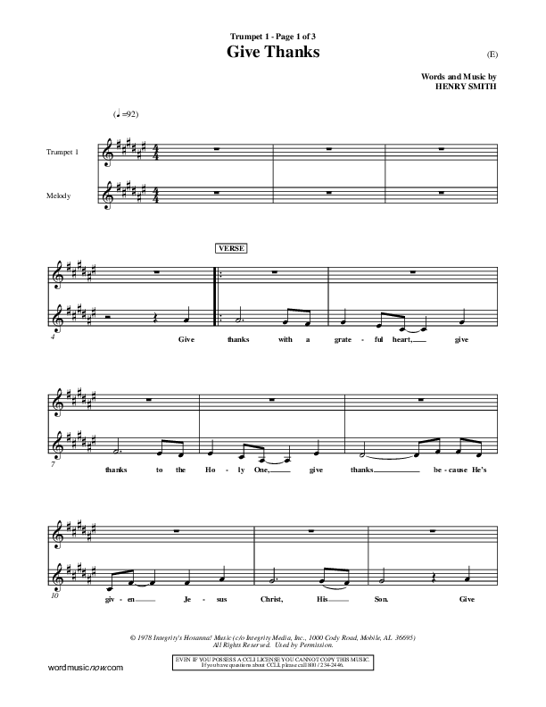 Give Thanks Trumpet 1 (Henry Smith)