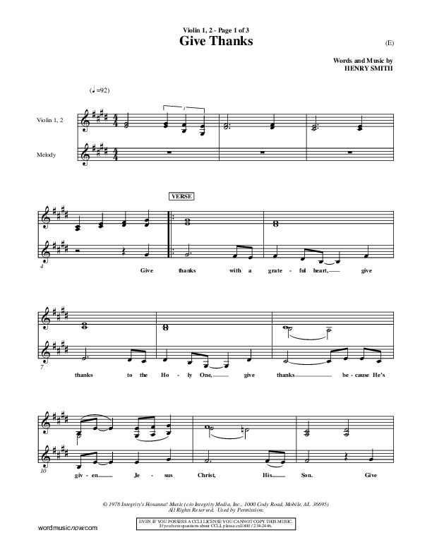 Give Thanks Violin 1/2 (Henry Smith)