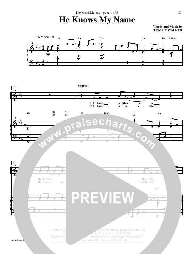 He Knows My Name Sheet Music PDF (Tommy Walker) - PraiseCharts