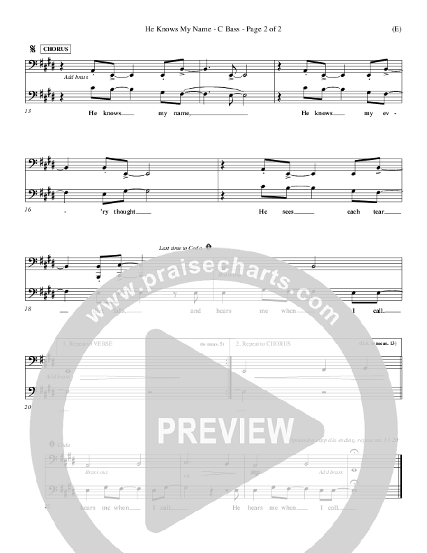 He Knows My Name Contrabass (Tommy Walker)