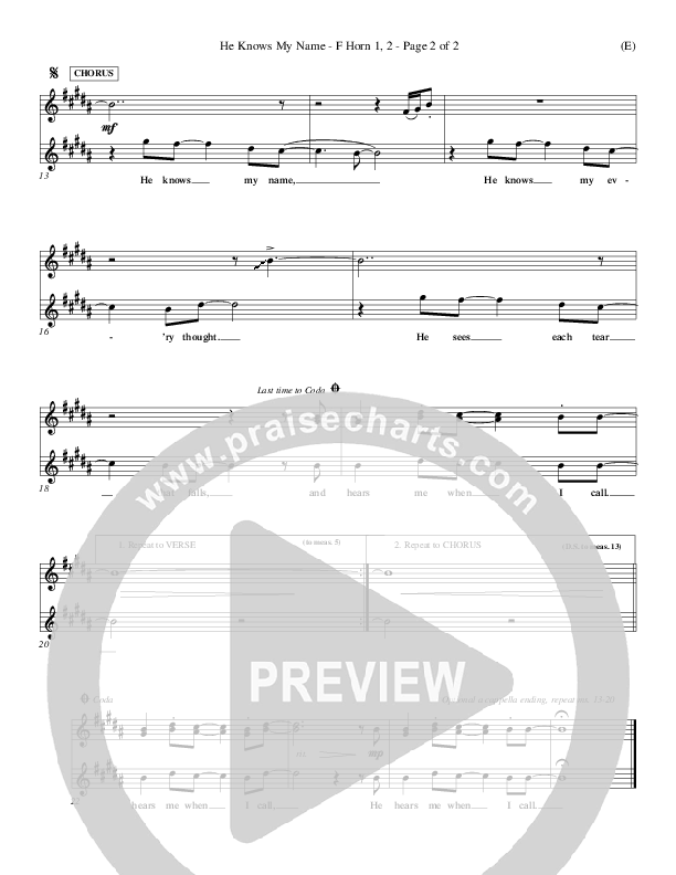 He Knows My Name French Horn 1/2 (Tommy Walker)