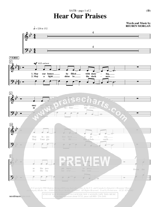 Hear Our Praises Choir Vocals (SATB) (Reuben Morgan)