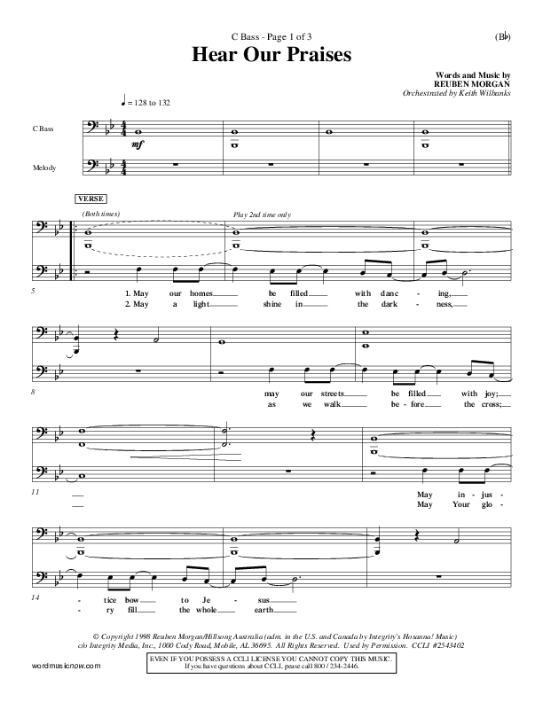 Hear Our Praises Contrabass (Reuben Morgan)