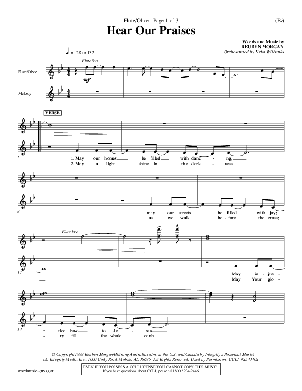 Hear Our Praises Flute/Oboe (Reuben Morgan)