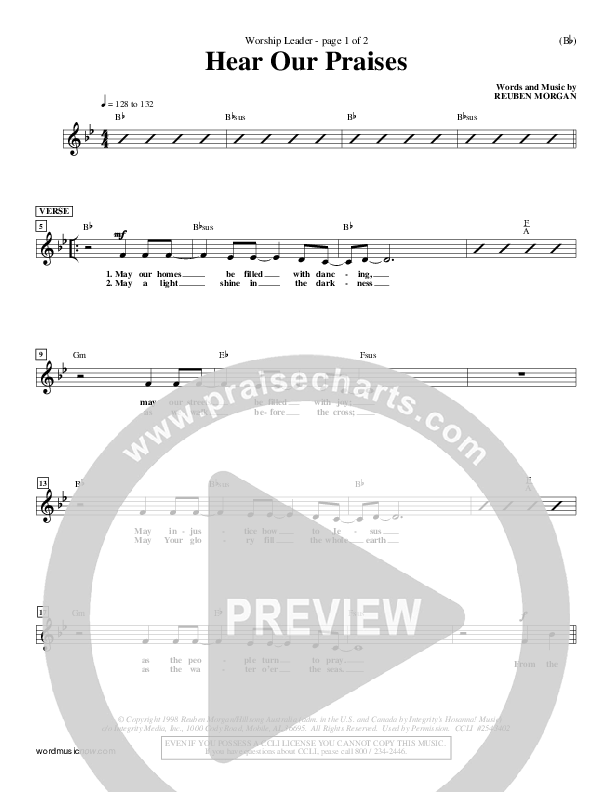 Hear Our Praises Lead Sheet (Reuben Morgan)