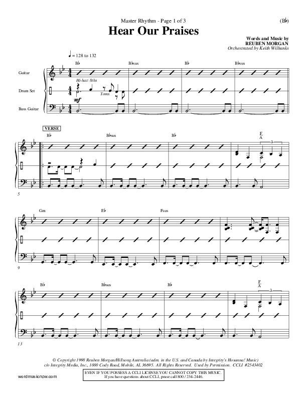Hear Our Praises Rhythm Chart (Reuben Morgan)