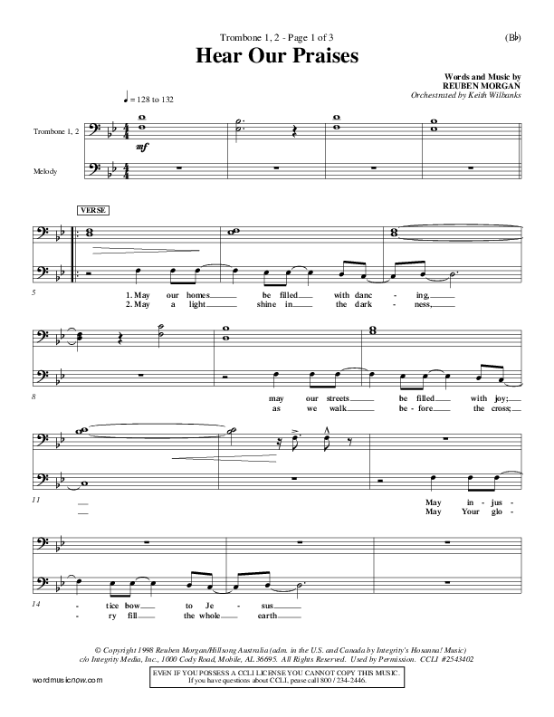 Hear Our Praises Trombone 1/2 (Reuben Morgan)