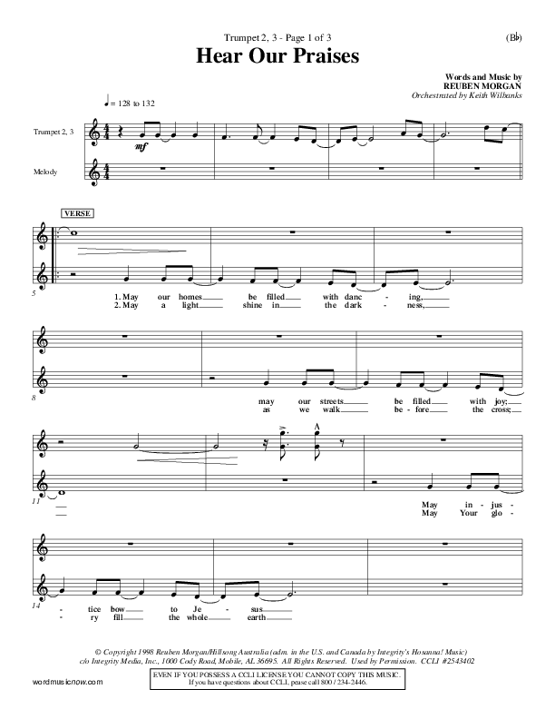 Hear Our Praises Trumpet 2/3 (Reuben Morgan)
