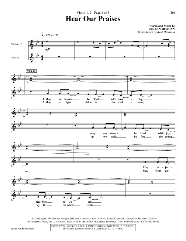 Hear Our Praises Violin 1/2 (Reuben Morgan)