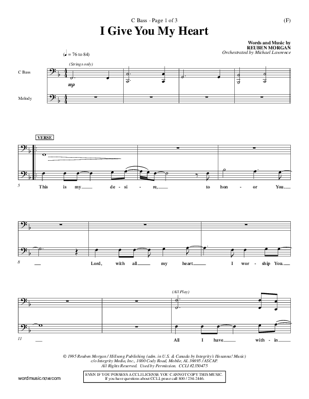 I Give You My Heart Contrabass (Reuben Morgan)