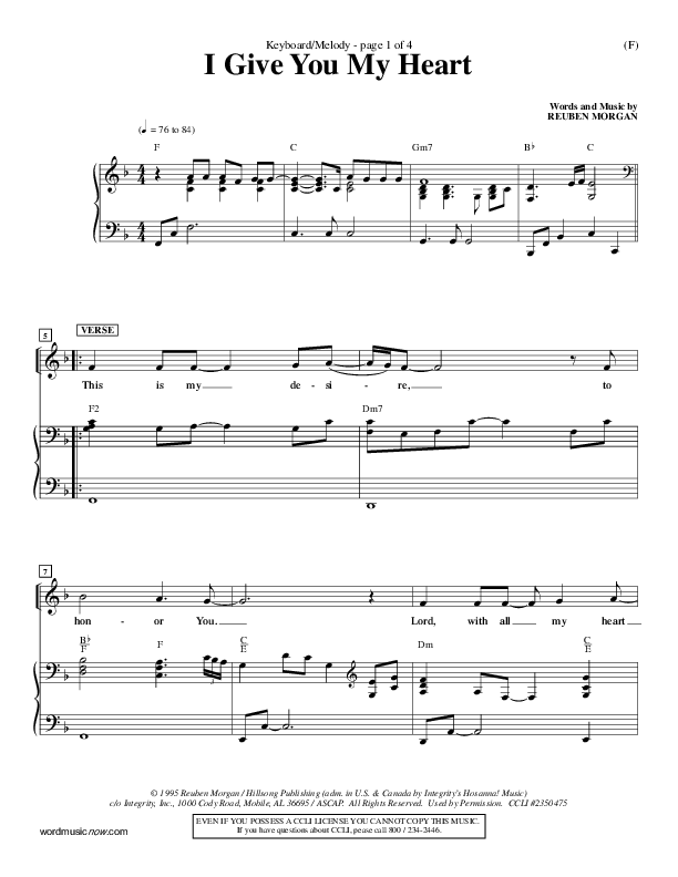 I Give You My Heart Piano/Vocal Pack (Reuben Morgan)