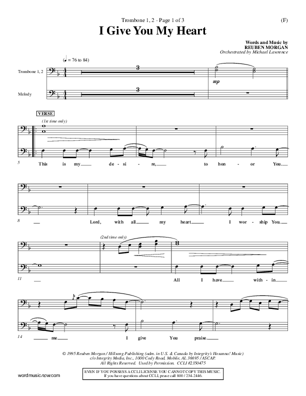 I Give You My Heart Trombone 1/2 (Reuben Morgan)