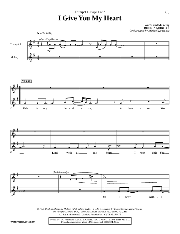 I Give You My Heart Trumpet 1 (Reuben Morgan)
