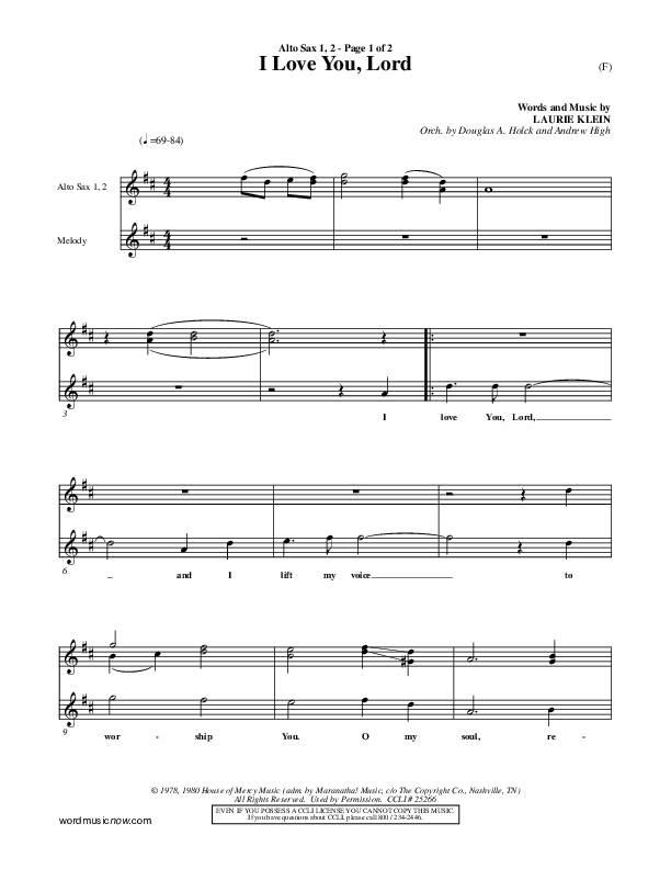 I Love You Lord Alto Sax 1/2 (Laurie Klein)
