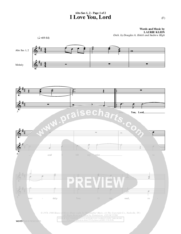 I Love You Lord Alto Sax 1/2 (Laurie Klein)