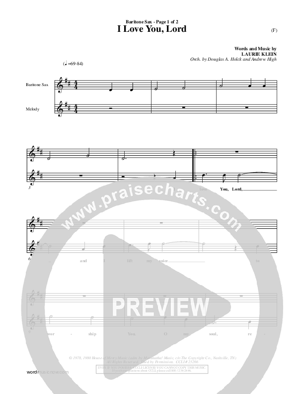 I Love You Lord Bari Sax (Laurie Klein)
