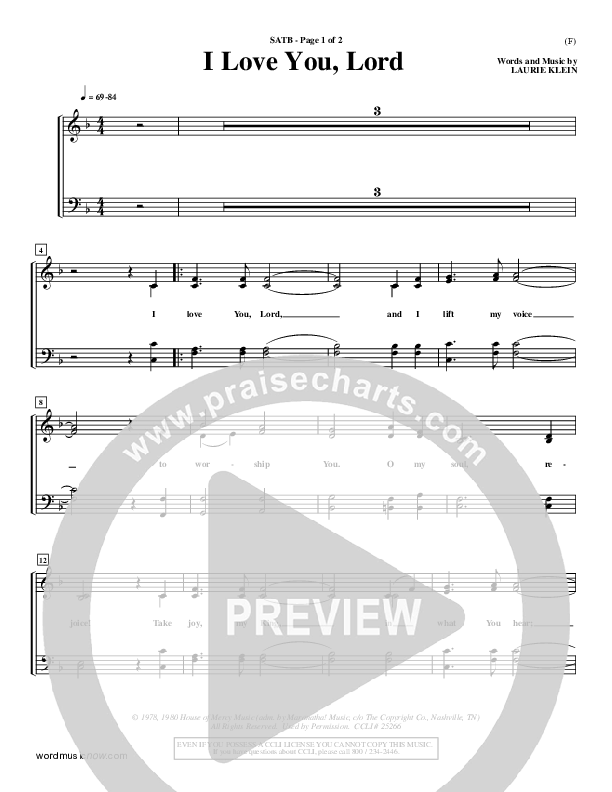 I Love You Lord Piano/Vocal Pack (Laurie Klein)