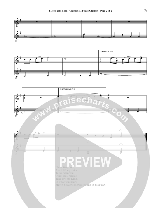 I Love You Lord Clarinet 1/2, Bass Clarinet (Laurie Klein)