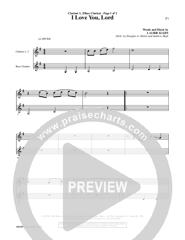 I Love You Lord Clarinet 1/2, Bass Clarinet (Laurie Klein)