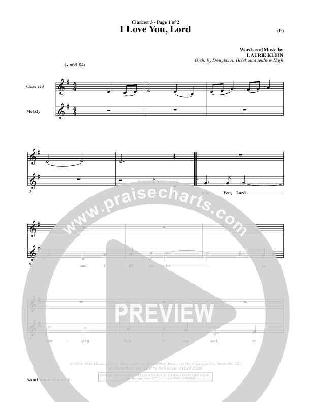 I Love You Lord Clarinet 3 (Laurie Klein)