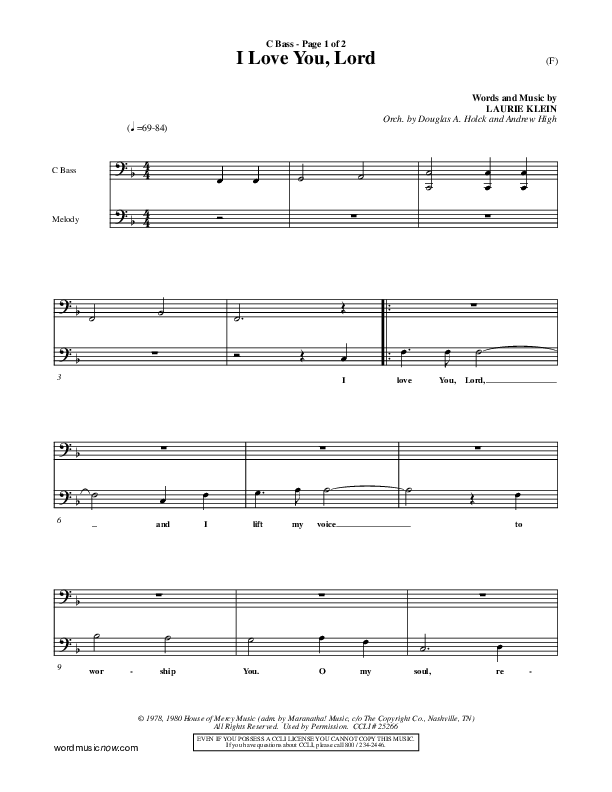 I Love You Lord Contrabass (Laurie Klein)