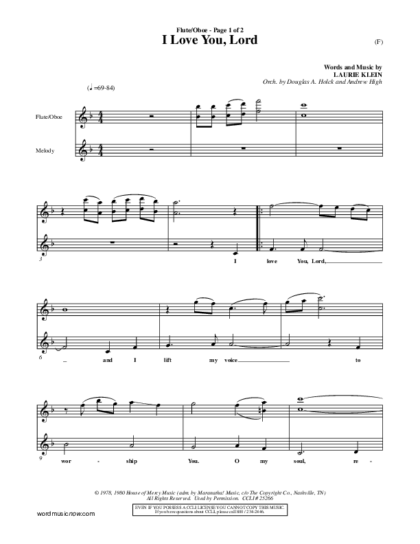 I Love You Lord Flute/Oboe (Laurie Klein)