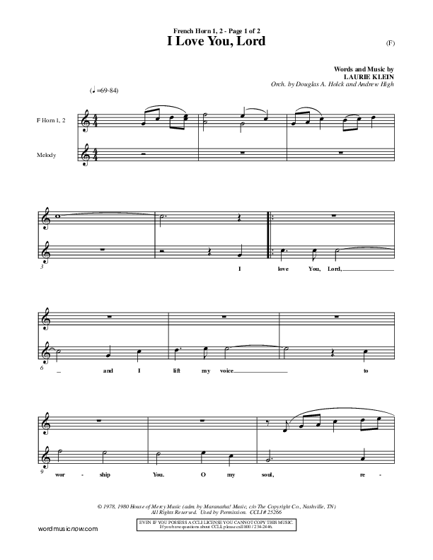 I Love You Lord French Horn 1/2 (Laurie Klein)