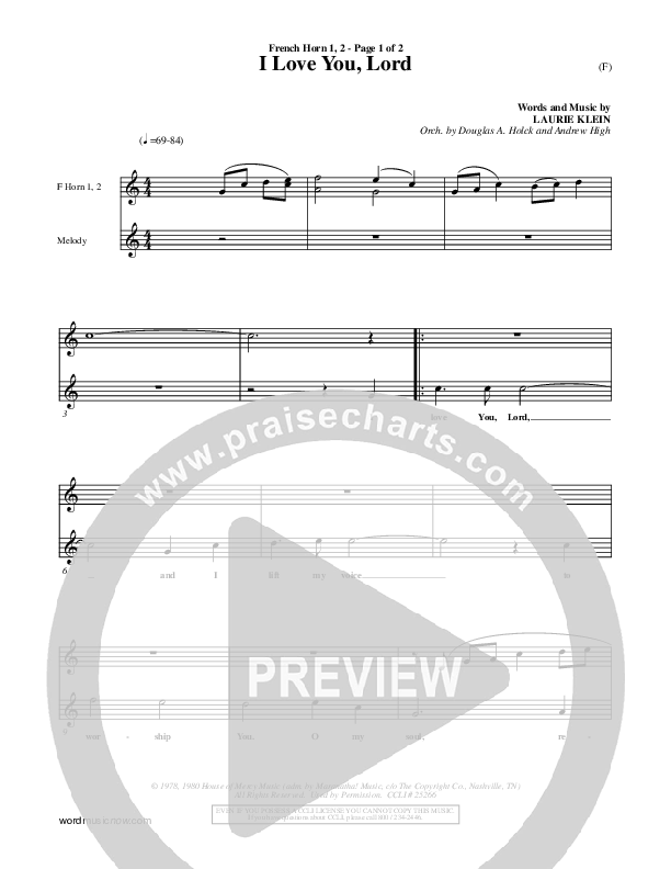 I Love You Lord French Horn 1/2 (Laurie Klein)