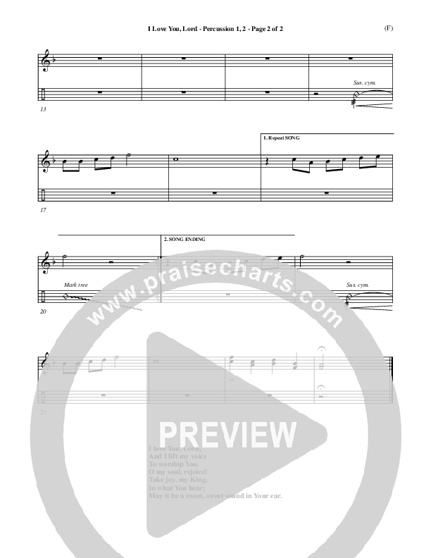 I Love You Lord Percussion 1/2 (Laurie Klein)