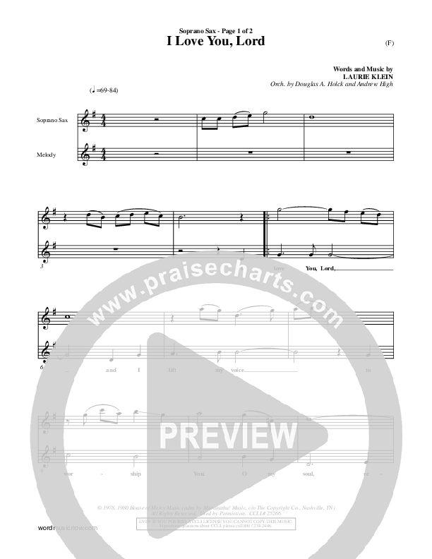 I Love You Lord Soprano Sax (Laurie Klein)