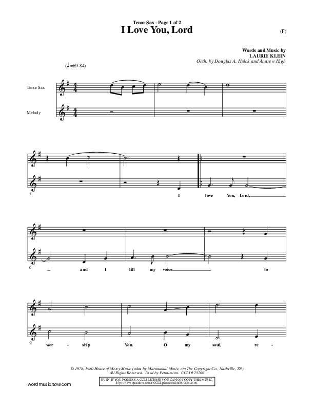 I Love You Lord Tenor Sax 2 (Laurie Klein)