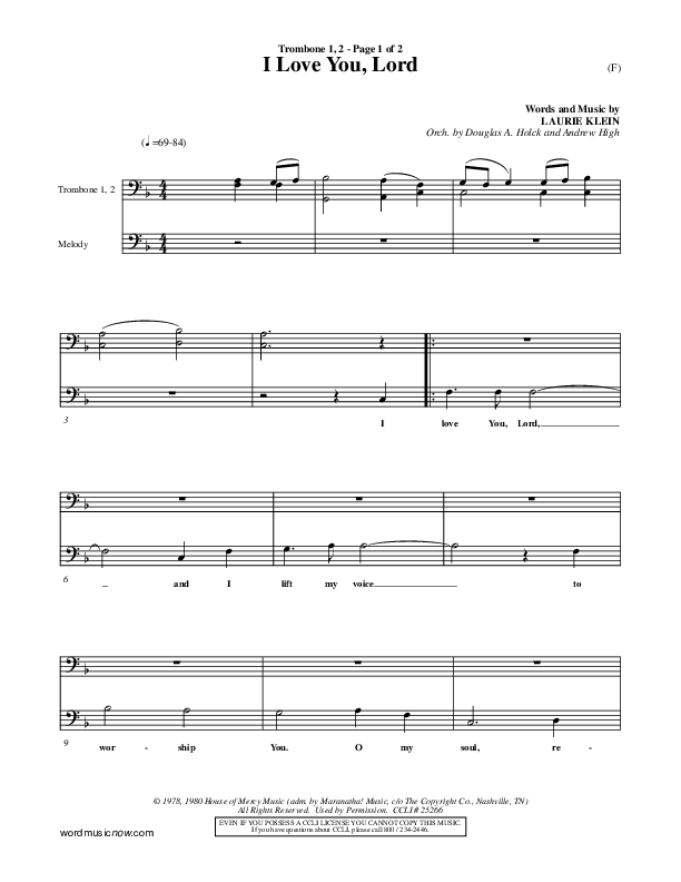 I Love You Lord Trombone 1/2 (Laurie Klein)