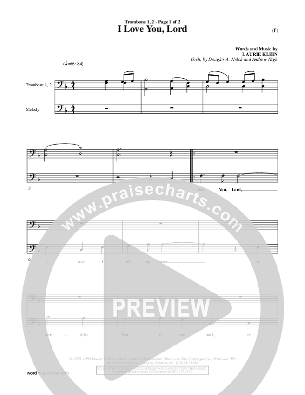 I Love You Lord Trombone 1/2 (Laurie Klein)