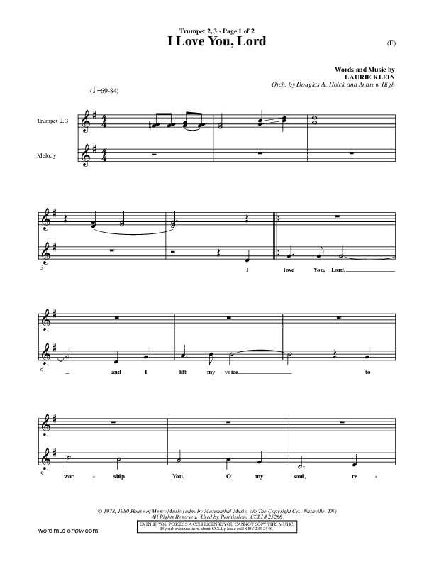 I Love You Lord Trumpet 2/3 (Laurie Klein)