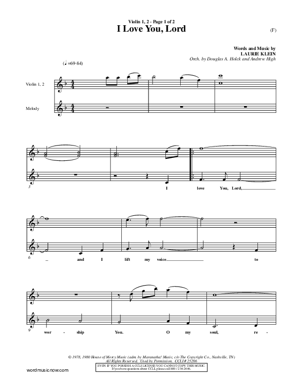 I Love You Lord Violin 1/2 (Laurie Klein)