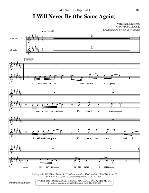 I Will Never Be Alto Sax 1/2 (Geoff Bullock)