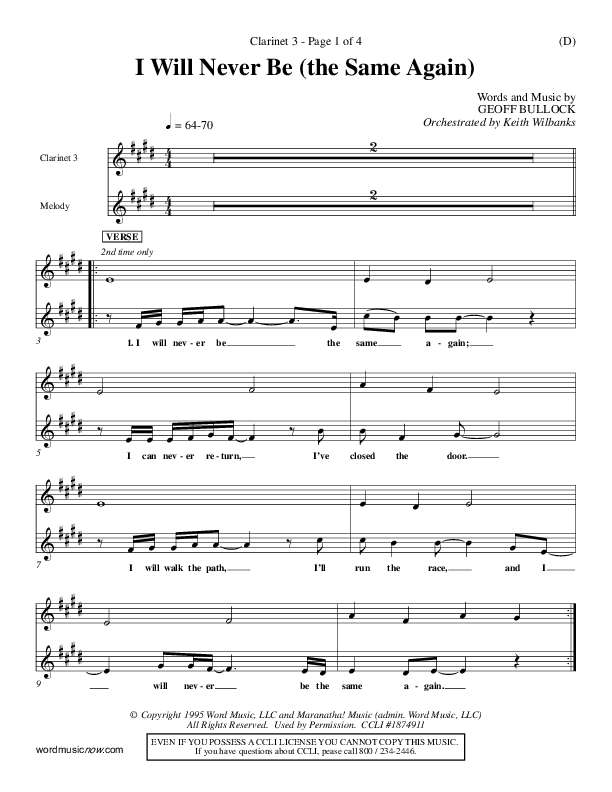 I Will Never Be Clarinet 3 (Geoff Bullock)